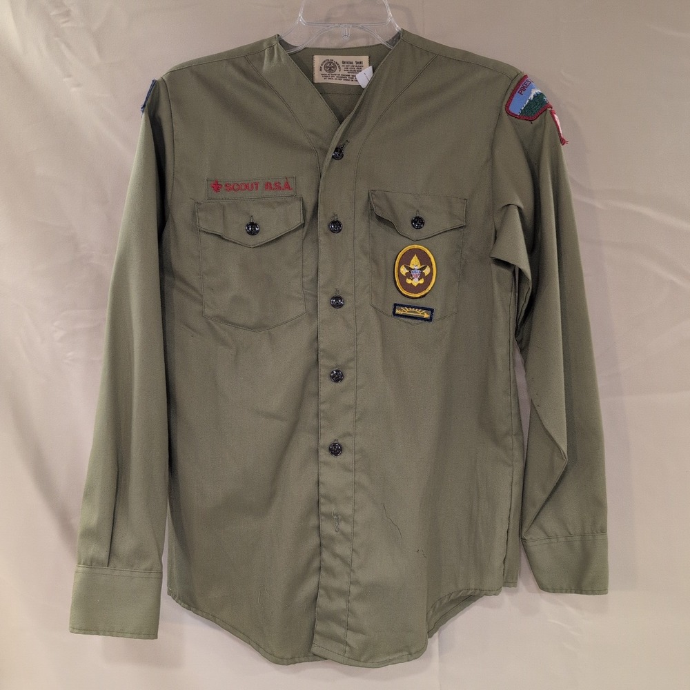 Vtg Boy Scouts of America BSA Uniform Shirt Olive Green Pikes Peak Council 14